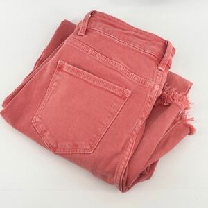 Risen Jeans Womens Coral Pink High Rise Wide Leg Frayed Raw Hem Denim 7/28